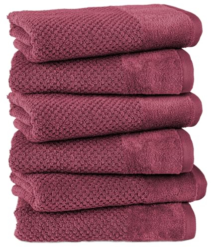 Pure Label 6-TLG. Handtücher Set mit Aufhängeschlaufen aus 100% Baumwolle, saugstark, weich und Oeko-TEX Zertifiziert - 6er Pack Handtücher 50x100 cm aus feinster Baumwolle, Beere
