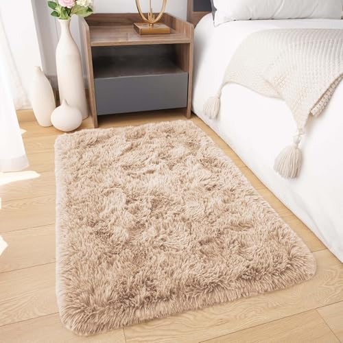BedLooms Rugs Living Room 60x110 cm – Beige Area Rugs for Bedroom Anti Slip – Modern Super Soft Plush Carpets Fluffy Shaggy Rug for Lounge, Dining Room – Non Shedding Bedside Rug for Kids Room