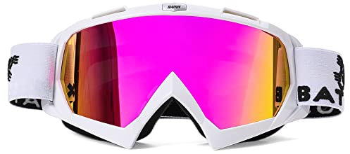 Motocross Brille Mtb Brille Dirt Bike ATV Crossbrille goggle Sicherheit Tactical Riding Motorradbrillen für Herren Damen Jugend (Weiß Lila PRO, Small)