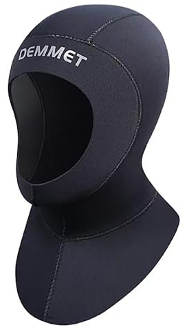 DEMMET High Stretch Neopren Hood 1,5 mm-3 mm-5 mm Taucherkappe Unisex Sonnencreme, verbesserte Wärme und Schutz für Wassersport, Tauchen, Schnorcheln, Schwimmen, Fischjagd (5MM Black, XL)