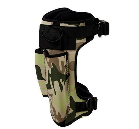 Easnea Neoprene Knife Holder, Adjustable Elastic Scuba Diving Knife Wrap Sheath Leg Strap Thigh Knife Holster with 2 Pockets for Hiking Rafting Boating Fishing Snorkeling (Camo)