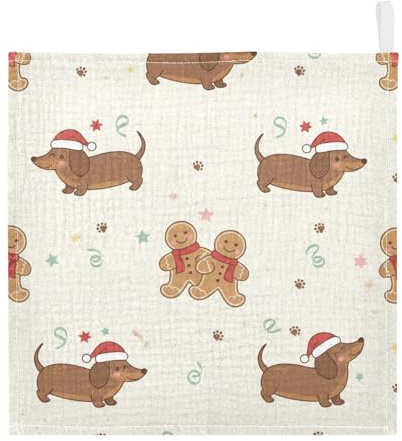 GuoChe Confezione da 5 panni in mussola con bassotto e omino di pan di zenzero, unisex, 100% cotone, per bambini e bambine