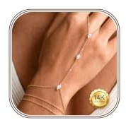 Gold Hand Chain Bracelets for Women Waterproof Hand Chain Bracelet with Ring Set Adjustable Layered Zirconia Bead Flower Link Chain Bracelet Finger Ring Dainty Hand Jewellery Gift for Women -Chain&CZ