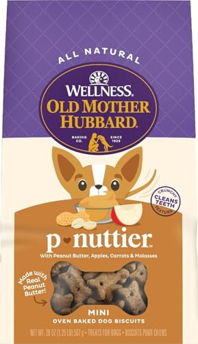 Old Mother Hubbard Wellness P-Nuttier Dog Biscuits, Natural, Training Treats, Peanut Butter Flavor, Mini Size, (20 Ounce Bag)