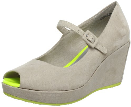 s.Oliver Women's Peeptoe Ballet Flats Peep Toe, Beige Taupe Neon YEL 75, 6