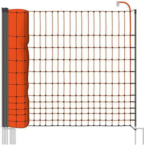 EURONETZ Malla eléctrica para gallinas y Aves de Corral, Rollo de 50m de Longitud y 112cm de Altura, 16 Postes con Punta Doble y Kit de reparación