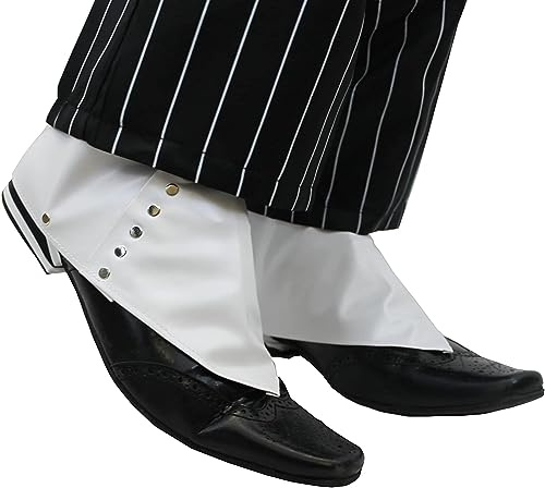 White Gangster Spats – Paquete de 1 – Fundas blancas para zapatos con detalles de botón de metal – Accesorio de disfraz para adultos