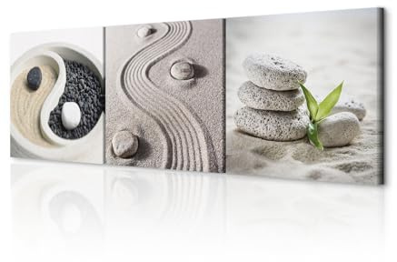 decomonkey Cuadro Decoración Salón Modernos Spa Zen 120x40 cm - Cuadros en Lienzo con Estilo Oriental Decoración de Pared con Marco de Madera para Espacio, Dormitorio y Oficina - 3 Piezas