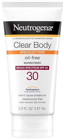 Neutrogena Clear Body Breakout-Free Liquid Sunscreen Lotion für zu Akneprone Haut, ölfreier Sonnencreme, breites Spektrum LSF 30, Oxybenzonfrei, parfümfrei, nicht komedogen, geruchlos, 150 ml