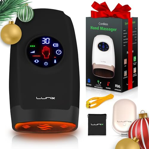 Lunix LX7 Masajeador eléctrico de manos con compresión, terapia de punto de presión para artritis, alivio del dolor y túnel carpiano, máquina de masaje Shiatsu con calor, con calentador de manos
