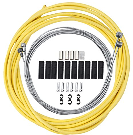 All-Pie Housse de câble de frein pour vélo avec 2 câbles Bowden / câble de frein pour VTT - Kit complet de câbles de frein (jaune)