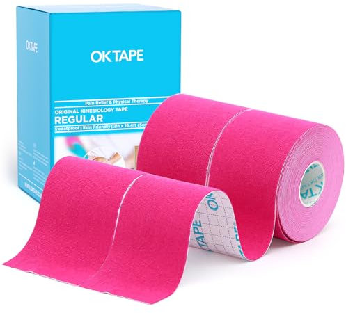 OK TAPE Kinesiologico tape 5cm x 5m, Nastro Atletico Terapeutico Elastico Resistente, Senza Latex, Antidolore, Recupero Lesioni, per il ginocchio, supporto muscolare(2 Rotoli, Rosa)
