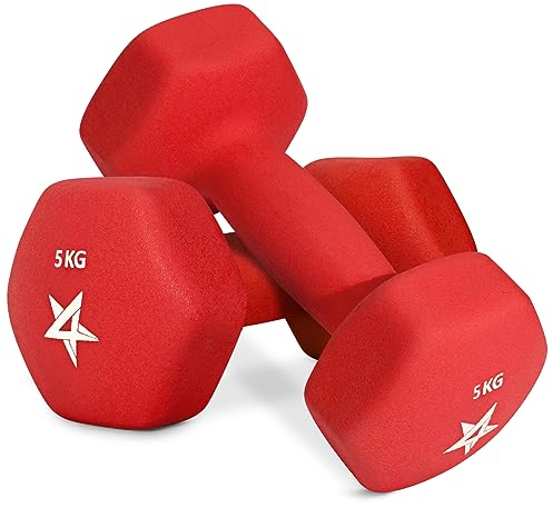 Yes4All YJ9U Hex Neopren Hanteln Set Gewichte für Krafttraining Yoga Pilate - Kurzhanteln 2er set, Dumbbells Set für Frauen Männer, 5 kg hanteln 2 er set, rot