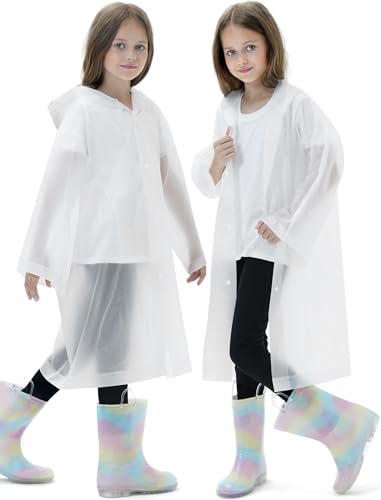 HOOMBOOM 2 Pack Waterproof Raincoats for Kids Reusable,EVA Rain Ponchos Emergency Rain Jacket for Children, Boys and Girls