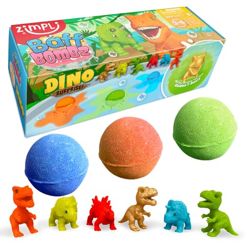 3 x Zimpli Kids Dino Überraschungs-Badebomben, 6 x Dinosaurier-Spielzeug zum Sammeln, Schaumbadespielzeug für Weihnachten, zum Befüllen von Weihnachtsstrümpfen, Weihnachtsgeschenk,