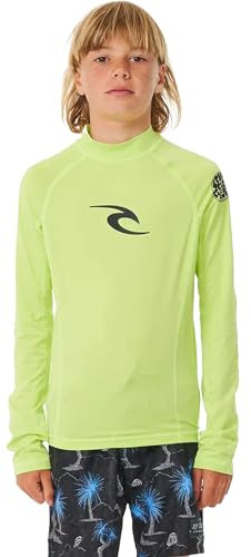 Rip Curl Rashguard a Maniche Lunghe da Ragazzo Wave UPF 50, Verde Lime, 10