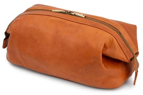 Berliner Bags Vintage Kulturbeutel Ben XL, Kulturtasche und Waschtasche aus Leder, Kosmetiktasche für Damen und Herren - Braun