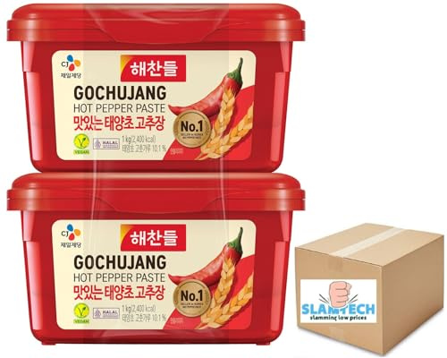 CJ Foods Gochujang Korean Hot Pepper Paste for Tteokbokki, Keyuk, Bibimbap, Fried Chicken, Pasta, Omelettes 2 x 1kg Sold by Slamtech