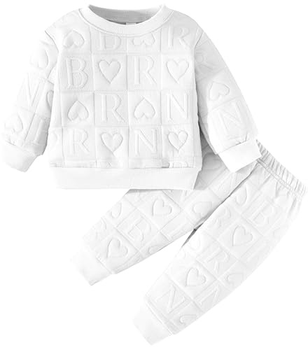 Kunyeah 2 st kläder för flickor flickor kärlek hjärta pullover barn sweatshirt byxor nyfödd brev tryck långärmad topp byxor set, Vit, 18-24 mesi