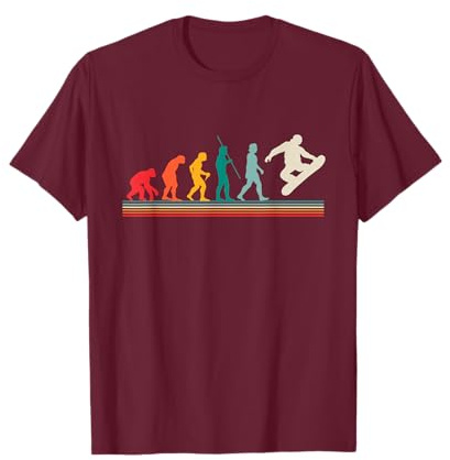 Snowboarding Snowboarder Évolution Rétro Drôle T-Shirt Noir Unisex S Coupe Classique Manche Longue Double Couture Col Roulé T-Shirt Hiver Snowboarders