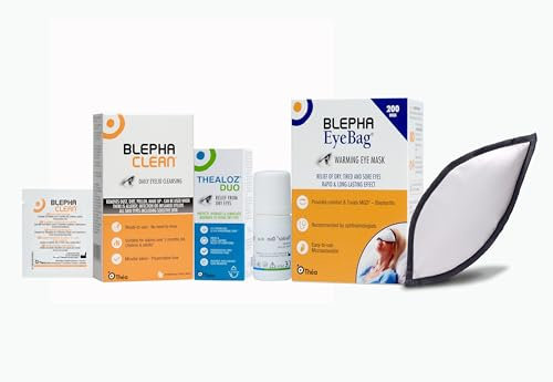 Moderate to Severe Dry Eye Care Bundle - Thealoz Duo Eye Drops for Long-Lasting Dry Eye Relief, Blephaclean Eyelid Wipes for Gentle Cleansing and Blepha EyeBag Warming Eye Mask for Tired, Sore Eyes