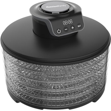 Dimensione Elettronica S.R.L. Essiccatore digitale TOWER 118320004 Melchioni 5 ripiani regolabili, display digitale, adatto per frutta, verdura, funghi, plastica, nero, rotondo