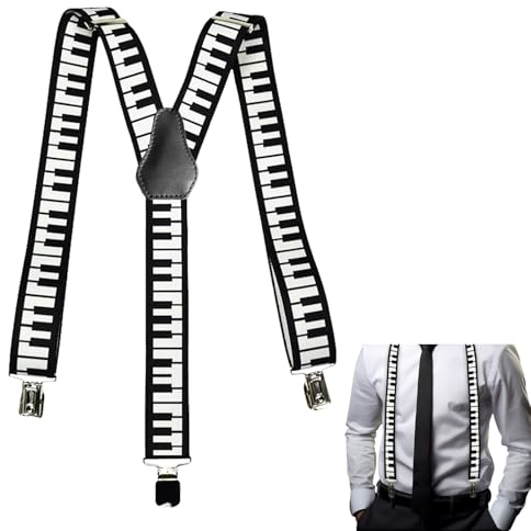 Zerquell - Tirantes y con motivos musicales, tirantes para pantalones de piano para hombre, nota musical, ajustable y elástico, estilo 3 clips (2,5 cm)