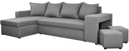NAWSTOL - Ecksofa Couch Tymon mit Schlaffunktion und Bettkasten - Schlafsofa Couchgarnitur Eckcouch Ecke Bettcouch- Universal (Hellgrau)