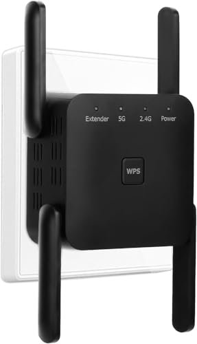 WLAN Verstärker 1200Mbit/s WiFi Repeater Dualband 2,4GHz+5GHz WiFi Booster mit Repeater/Router/Access Point Modus,4 Antenne,Einfache Einrichtung,WiFi Extender Booster Mit LAN/WAN Port