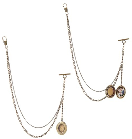 SUPERFINDINGS 2 Pièces Chaînes De Montre De Poche en Laiton Chaîne Albert Unique avec Pendentif Médaillon Chaînes De Portefeuille pour Homme Chaîne Albert Vintage De Bronze Ancien 35.3cm/13.9