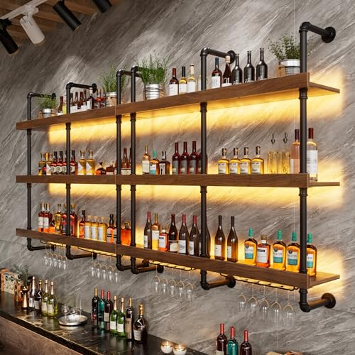 Treesunshine 47 Wall Mounted Wine Rack with LED Lights and Glass Holder