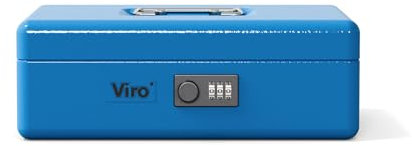 Viro | Cassetta di Sicurezza, Portavalori a Combinazione Variabile, Vaschetta Portamonete, Colore Blu, 250x180x88 mm