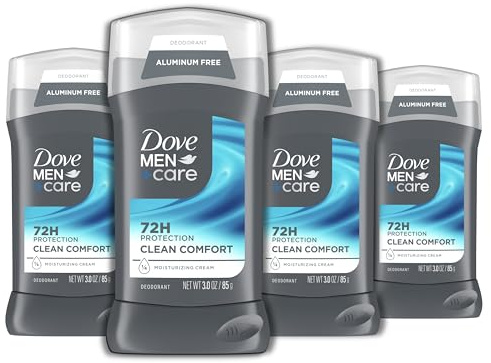DOVE MEN + CARE Deodorant Stick for Men Clean Comfort 4 Count Aluminum Free 72-Hour Odor Protection Mens Deodorant with 1/4 Moisturizing Cream 3 oz (Pack of 4)