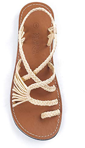 Plaka Palm Leaf Flat Summer Sandals for Women | Perfect for the Beach Walking & Dressy Occasions | Ivory | Size 7