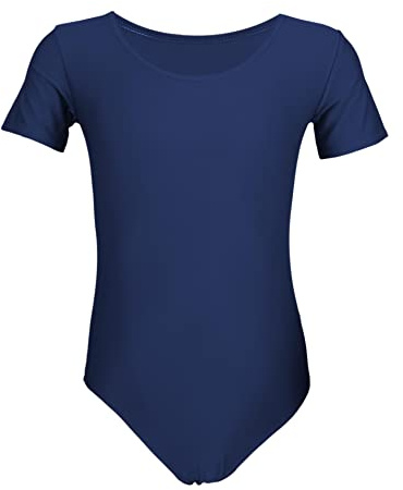 Aquarti Body da Ginnastica da Bambina a Maniche Corte, Blu Scuro, 140