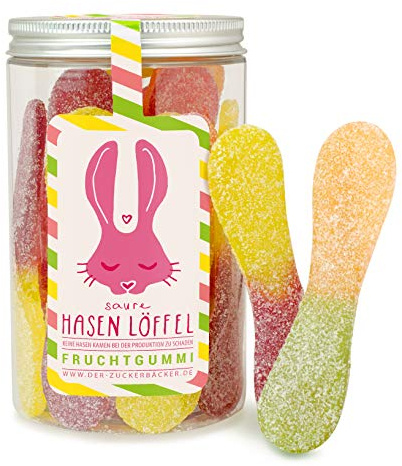 Saure Hasenlöffel in der Naschdose, 200 Gramm sauren Zungen, vegane Süßigkeiten, schönes Oster-Mitbringsel & Ostergeschenk Kleinigkeit