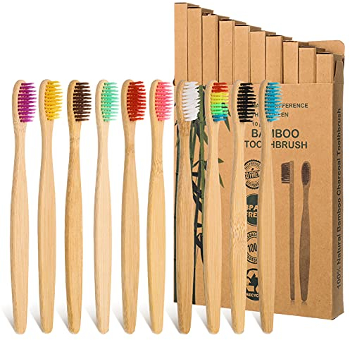 tonyg-p 10 Stück Bambus Zahnbürsten für Erwachsene, Natrliches Holzzahnbrste Mittel Weichen Borsten Umweltfreundliches Zahnbrste, Plastikfrei, BPA Frei, Bioabbaubare