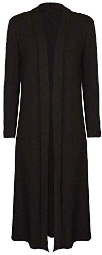 Colop Ladies Maxi Long Length Boyfriend Cardigan Collared Top Long Full Sleeve Floaty (Black, 12-14)