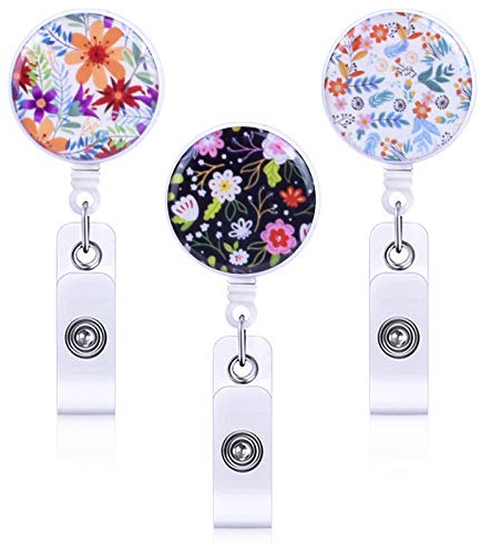 Chstarina Piccolo Motivo Floreale Porta Badge e Bobina Retrattile con Portachiavi,Retrattile Porta Badge Rigido Orizzontale Block Shaft Portachiavi Portabadge Collo Portachiavi Estensibile