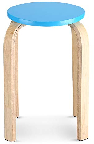 Stacking Stool Wooden Round Stool, Bentwood Stool Kids Backless Chairs with Round Top Anti-Slip Wood Stool with Candy Color 8 Buffer Cushions for Kitchen Bedroom Bar Class Room, blue, 15.75 X 17.9inch