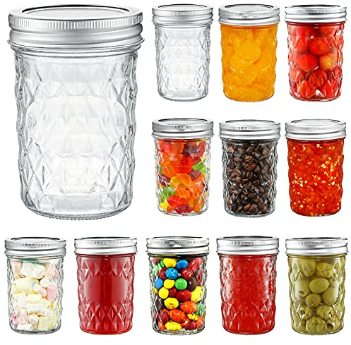YEBODA 12 Pack Mason Jars 8 oz Glass Jars with Lids and Bands Canning Jars Ideal for Preserving, Jam, Honey, Jelly, Wedding Favors, Shower Favors, Sauces, Yogurt, DIY Spice Jars