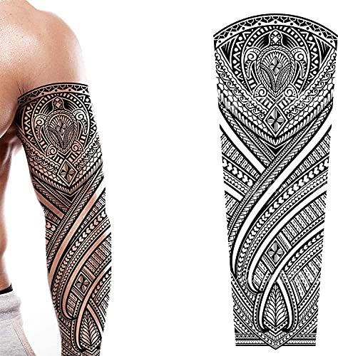 Tatodays temporäres tattoo mit vollem arm, stammes-hawaiian-schildkröte, polynesische azteken, zum aufkleben, körperkunst, transfer, cosplay, halloween, erwachsene, cosplay für damen und herren