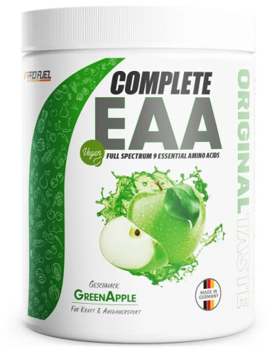 EAA Pulver 500g GREEN APPLE - 12.500mg essentielle Aminosäuren - unglaublich lecker & erfrischend - COMPLETE EAA mit allen 9 EAAs inkl. Histidin - EAA vegan Aminosäuren Pulver - Amino Workout Drink