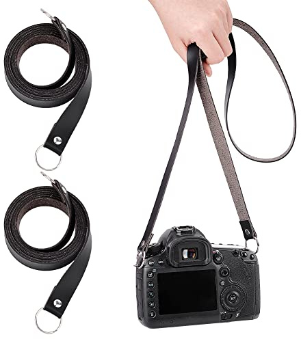 OLYCRAFT 1,4 m svart läder hals smal kamerarem PU-läder kamera axelremmar med järnfynd för spegellös kamera digitalkameror fotografer 1370 x 18 x 5,5 mm