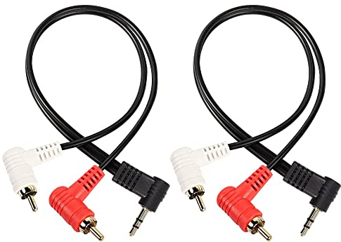 XMSJSIY 90 gradi ad angolo retto da 3,5 mm a 2 RCA, angolo 1/8 3,5 mm TRS maschio a 2RCA maschio Stereo Y Splitter connettore adattatore per MP3, smartphone, tablet, 2 pezzi (0,25 m)