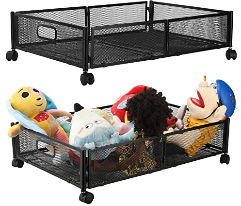 BestAlice Almacenamiento Bajo Cama Con Ruedas Y Asas - Contenedor Organizador de Metal Negro (2 Unidades)