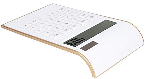Estink Skrivbordskalkylator Dubbel Sol- och Batteridriven med LCD-skärm, Tunn och Bärbar Miniräknare för Skola Kontor Familj, 114x190x37 mm, Vit
