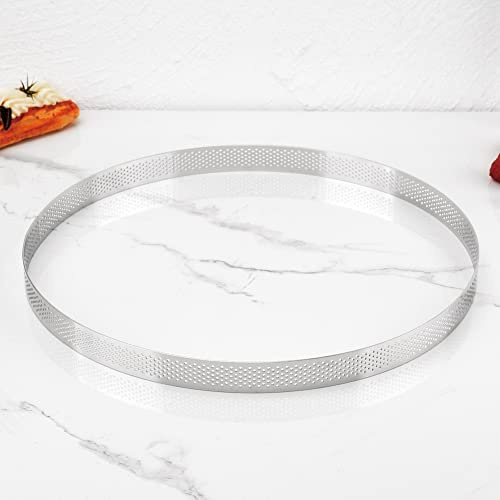 Guowall Perforated Tart Ring Set, Muffin Rings Cake Mould Stainless Steel Pastry Rings for Baking Crumpets Desserts (Dimeater: 28 cm, Height: 2 cm)