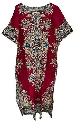 Vestido largo caftán de algodón para mujer, para verano, africano, dashiki, playa, talla única, rosa, Altoa única
