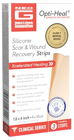 Opti-Heal Silicone Scar & Wound Recovery Strips – Neo G Medical Silicone Scar Sheets for Surgical Scars, C Section, Burn, Acne, Keloid Treatment – 3 Strips